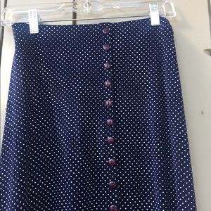 Stretchy navy blue polka dot maxi skirt
